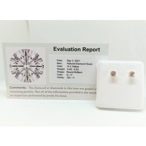 14k Yellow Gold 1/2 Carat Natural Diamond Stud Earrings